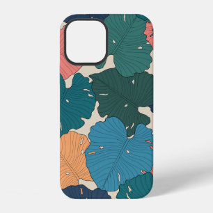 Coque iPhone 12 Feuilles de monstera dessinées à la main d'orange,