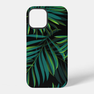 Coque iPhone 12 Feuilles de palmiers tropicaux verts. Graphique mo