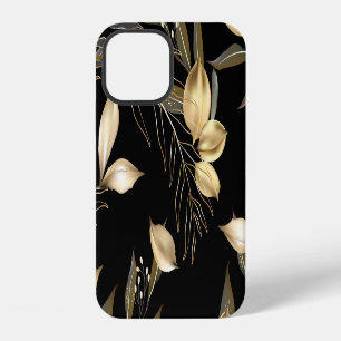 Coque iPhone 12 Feuilles d'or : Botanique exotique sans couture