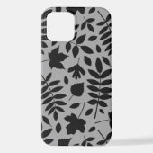 Coque iPhone 12 Feuilles tombés Lg Motif noir sur gris (Verso)