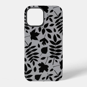 Coque iPhone 12 Feuilles tombés Lg Motif noir sur gris