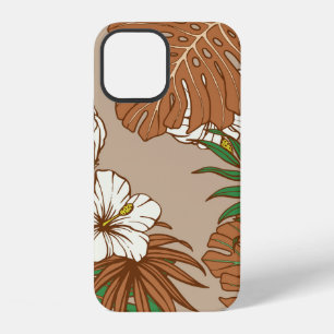 Coque iPhone 12 Feuilles tropicales de fourrure de léopard fleurs