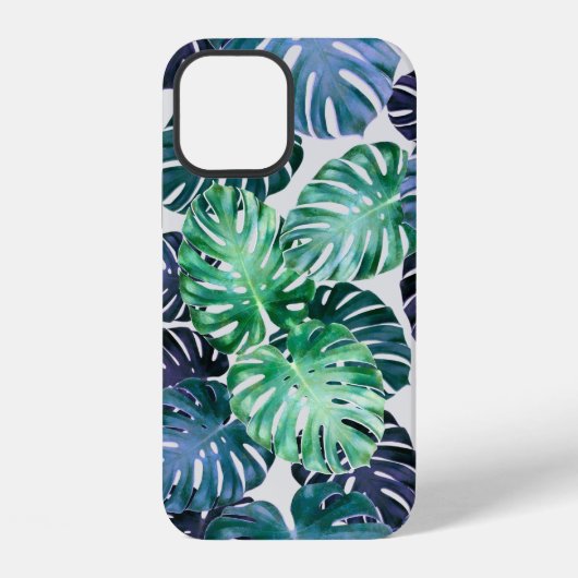 Coque iPhone 12 Feuilles tropicales de Monstera (Verso)