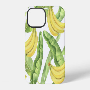 Coque iPhone 12 Feuilles tropicaux, bananes, motif aquarelle.
