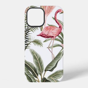 Coque iPhone 12 Flamant rose vintage tropical, arbres bananiers e