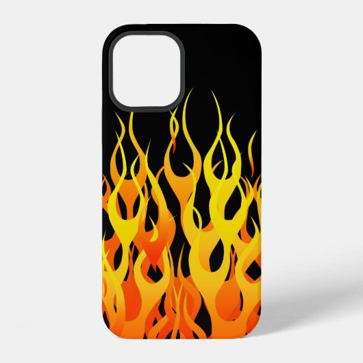 Coque iPhone 12 Flames de course classique sur noir (Verso)