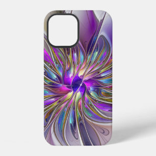 Coque iPhone 12 Fleur d'art fractal abstrait énergique et coloré