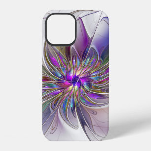 Coque iPhone 12 Fleur d'art fractal abstrait énergique et coloré
