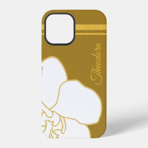 Coque iPhone 12 Fleur de Blanc Classique Or Élégant Fond Doré