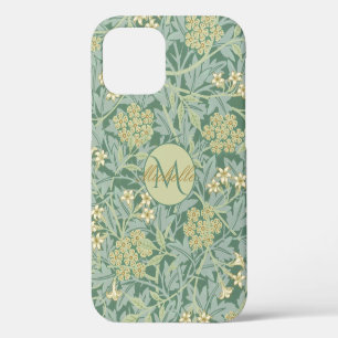 Coque iPhone 12 Fleur de botanique vintage sarcelle et vert