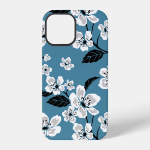 COQUE iPhone 12 FLEUR DE CERISIER - SAKURA (BLEU FUMÉ)