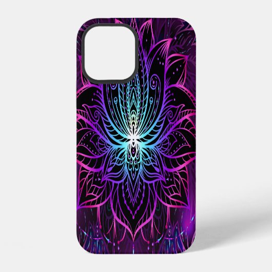 Coque iPhone 12 Fleur de lotus néon imprimé boho (Verso)