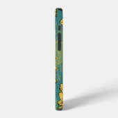 Coque iPhone 12 Fleur de soleil à main bleu (Côté gauche)