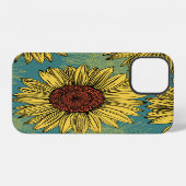 Coque iPhone 12 Fleur de soleil à main bleu (Verso Horizontal)