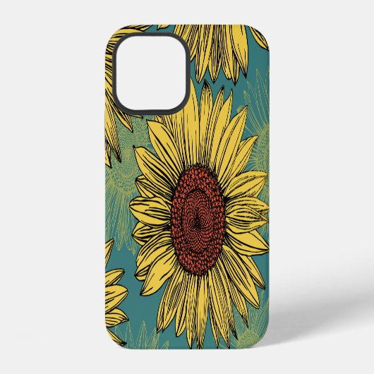 Coque iPhone 12 Fleur de soleil à main bleu (Verso)