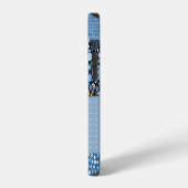 Coque iPhone 12 Fleur, patchwork de denim : motif bleu. (Côté gauche)