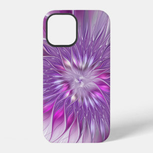 Coque iPhone 12 Fleur Rose Violet Passion Abstrait Art Fractal