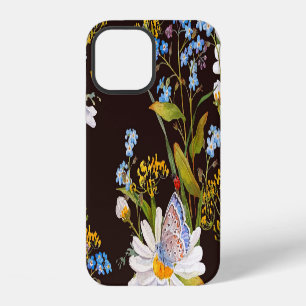 Coque iPhone 12 Fleur sauvage : aquarelle arrière - plan noire
