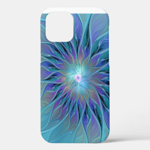 Coque iPhone 12 Fleur Violette Bleue Rêve Abstrait Art Fractal