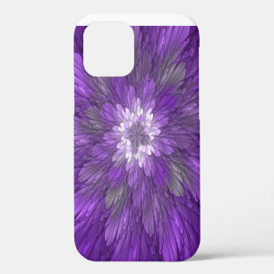 Coque iPhone 12 Fleur Violette Psychedelique Art Fractal Abstrait