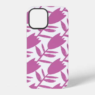 Coque iPhone 12 Fleurs abstraites de jacinthe des prés rose en mot