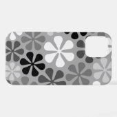 Coque iPhone 12 Fleurs Abstraites Gris noir blanc (Verso Horizontal)