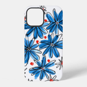 Coque iPhone 12 Fleurs bleues et blanches fantaisistes