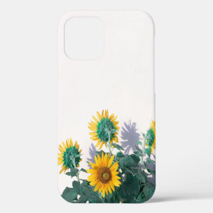Coque iPhone 12 Fleurs bleues et jaunes sur mur blanc