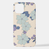 Coque iPhone 12 Fleurs Bleues, Fleurs Violettes, Motif Floral (Verso)