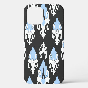 Coque iPhone 12 Fleurs Bleues Motif Fond Gris