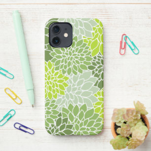 Coque iPhone 12 Fleurs Dahlia, Motif De Fleurs, Dahlia Verte