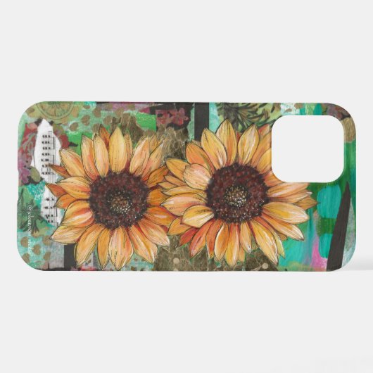 Coque iPhone 12 Fleurs de soleil et chansons (Verso Horizontal)