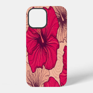 Coque iPhone 12 Fleurs d'Hibiscus dessinées à la main Vintage