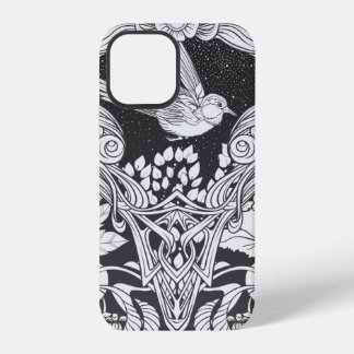 Coque iPhone 12 Fleurs et oiseau dans un motif sans couture de sty