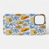 Coque iPhone 12 Fleurs Jaunes : Conception Textile sans joint (Verso Horizontal)