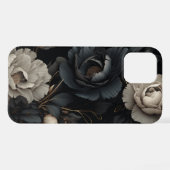 Coque iPhone 12 Fleurs noires et blanches (Verso Horizontal)