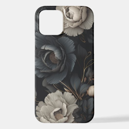 Coque iPhone 12 Fleurs noires et blanches (Verso)