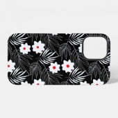 Coque iPhone 12 Fleurs noires et blanches (Verso Horizontal)