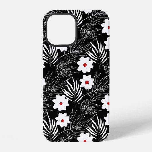 Coque iPhone 12 Fleurs noires et blanches (Verso)