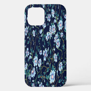Coque iPhone 12 Fleurs pour enfants : bleu foncé sans couture