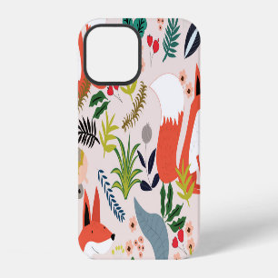 Coque iPhone 12 Fleurs roses et bleues : jardin de renard.