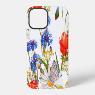 Coque iPhone 12 Fleurs sauvages : aquarelle bleu foncé sans coutur