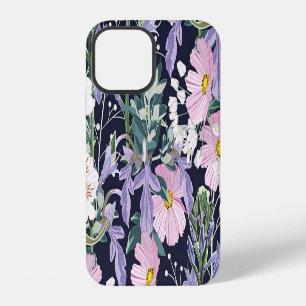 Coque iPhone 12 Fleurs sauvages printanières : vintage bleu foncé.