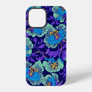 Coque iPhone 12 Fleurs violettes et bleues William Morris