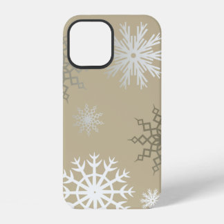 Coque iPhone 12 Flocons de neige sur fond beige
