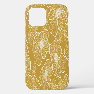 Coque iPhone 12 Florale d'or monochrome : Abstrait sans fil