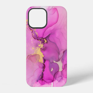 Coque iPhone 12 Fond abstrait violet, lilas, rose, or,