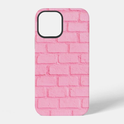Coque iPhone 12 Fond de mur en brique rose pastel. re (Verso)