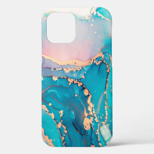 Coque iPhone 12 Fond de peinture d'art fluide abstrait à l'alcool