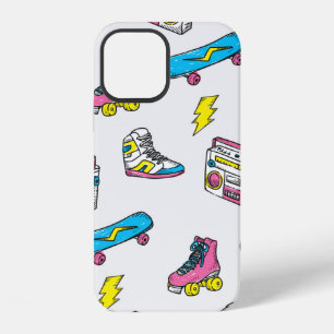 Coque iPhone 12 Fond de thème vintage avec radio baskets skate